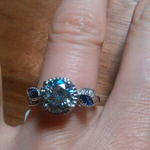 Simulated Tanzanite and Simulated Diamond Sterling Silver Ring (Size 6.75)